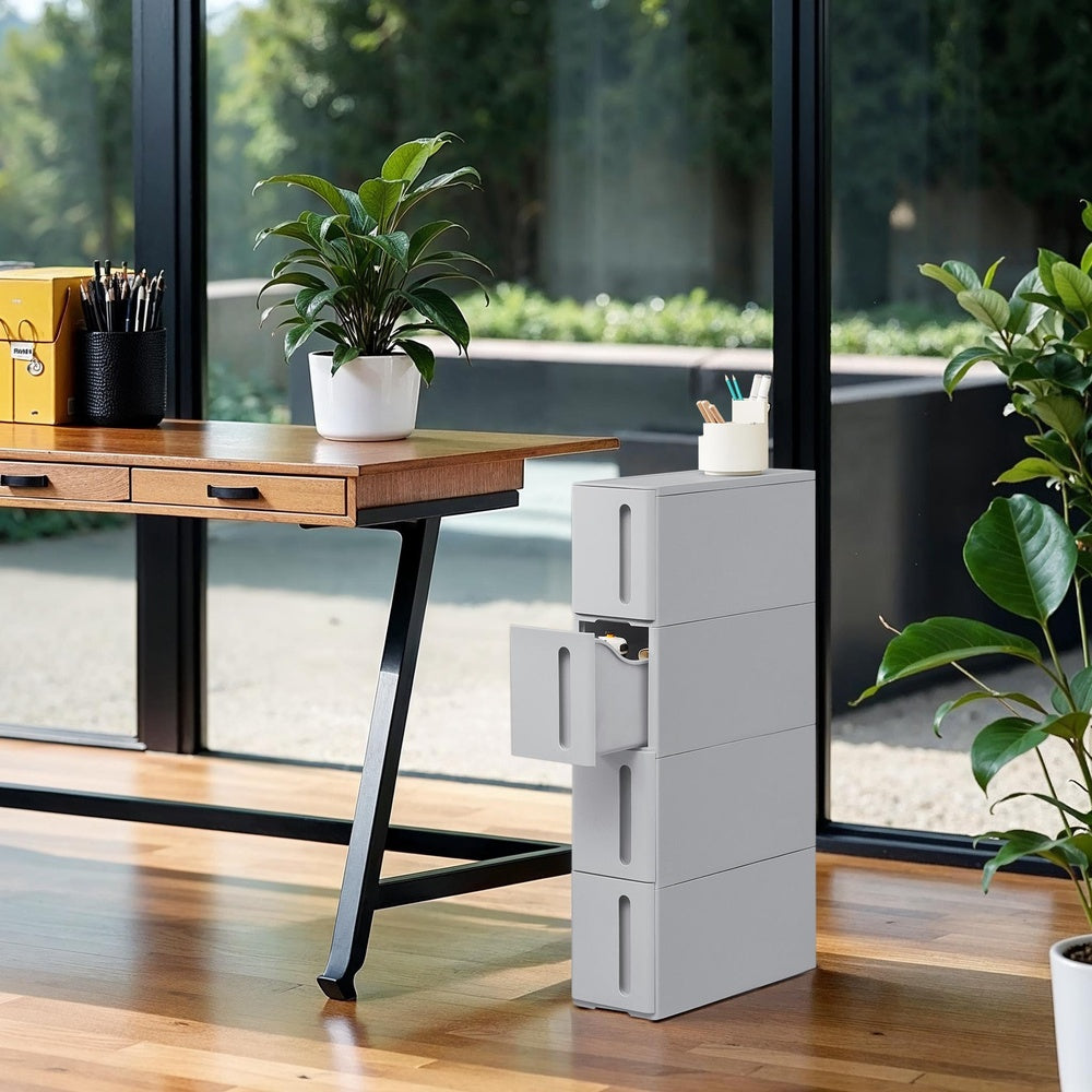 Narrow Trolley - PP plastic - White - with 4 Drawers