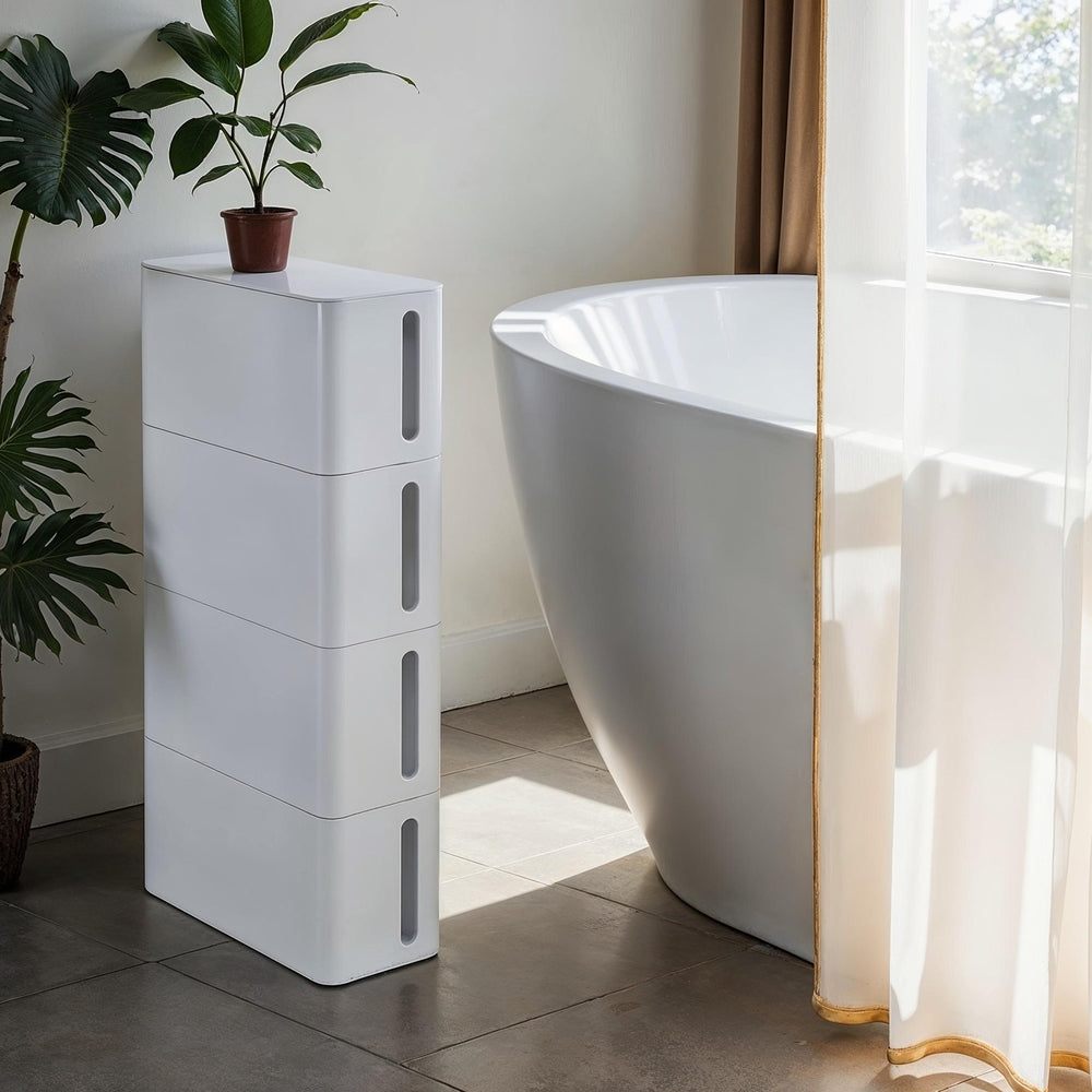 Narrow Trolley - PP plastic - White - with 4 Drawers