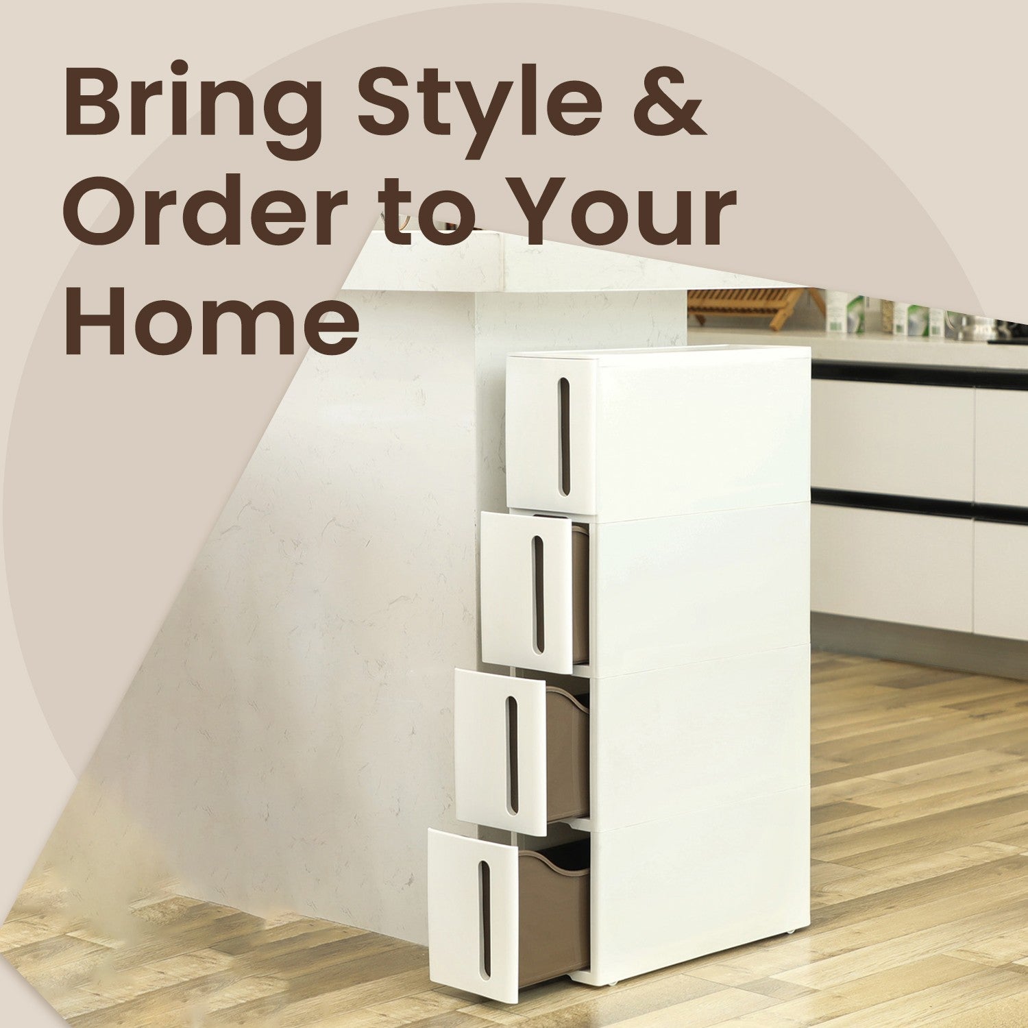 Narrow Rolling Trolley - PP - White - 4 Drawer Storage Unit with Removable Wheels