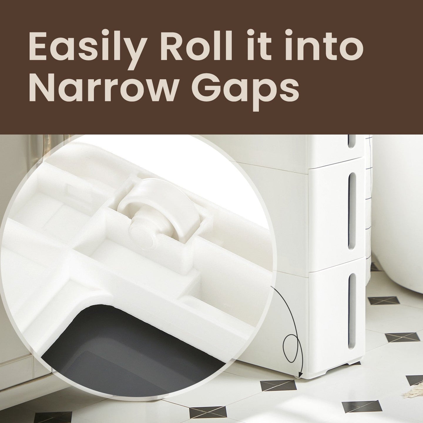 Narrow Rolling Trolley - PP - White - 4 Drawer Storage Unit with Removable Wheels