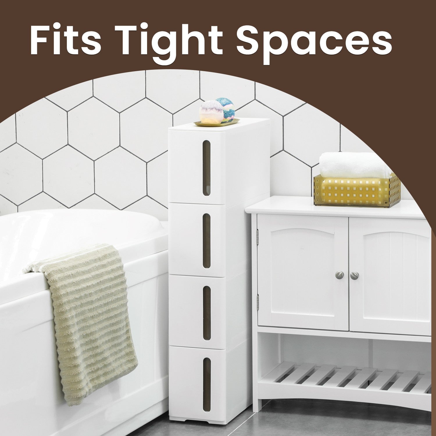 Narrow Rolling Trolley - PP - White - 4 Drawer Storage Unit with Removable Wheels