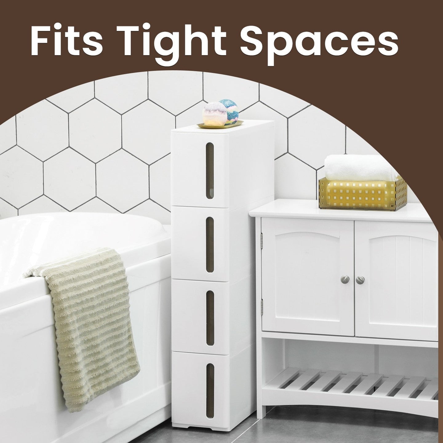 Narrow Rolling Trolley - PP - White - 4 Drawer Storage Unit with Removable Wheels