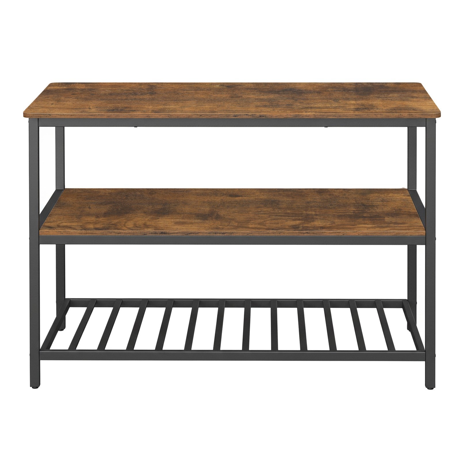 Kitchen Island - Steel - Rustic Brown and Black - Large Worktop and Stable Structure