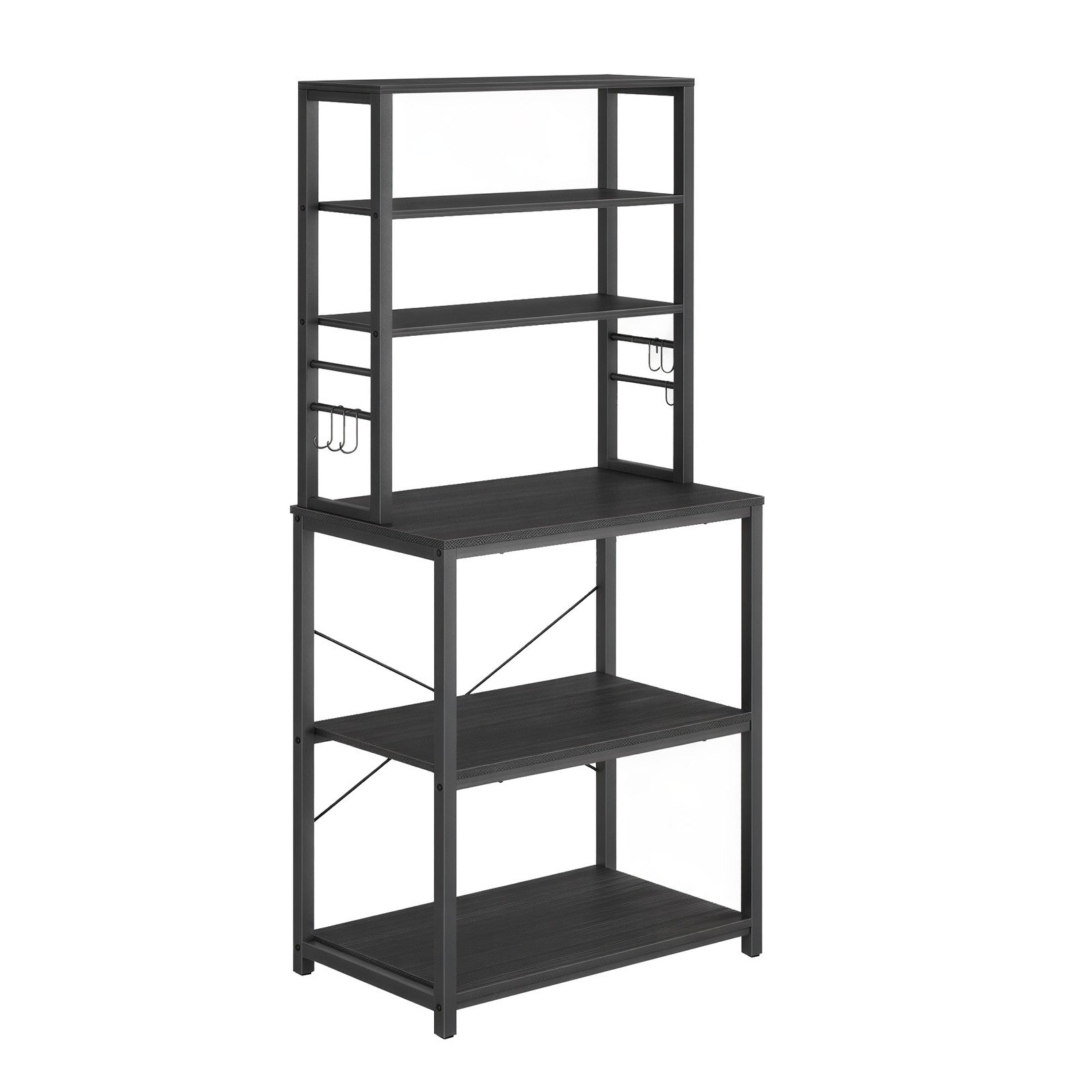 Kitchen Storage Rack - Wood and Steel - Charcoal - with Shelves