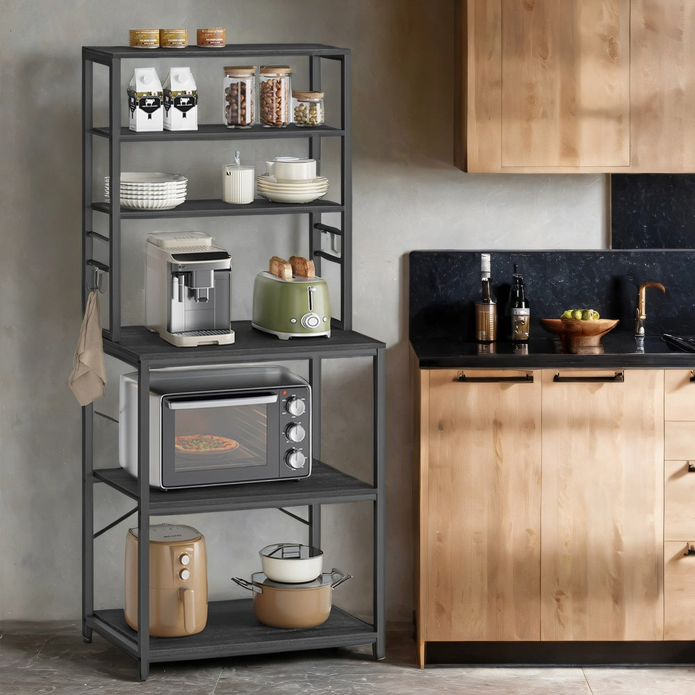 Kitchen Storage Rack - Wood and Steel - Charcoal - with Shelves