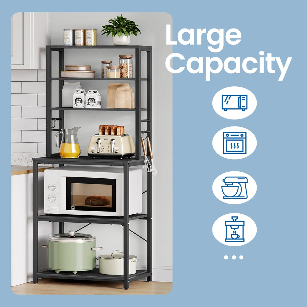 Kitchen Storage Rack - Wood and Steel - Charcoal - with Shelves