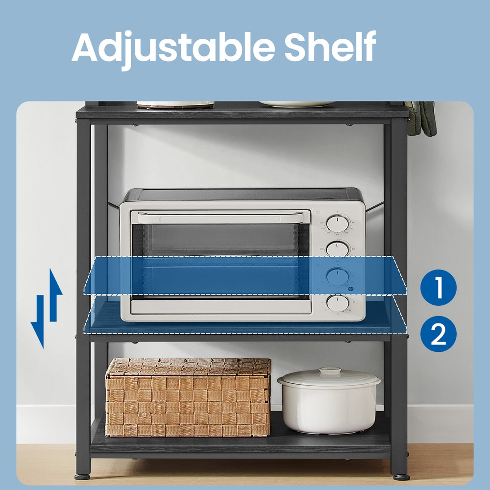 Kitchen Storage Rack - Wood and Steel - Charcoal - with Shelves