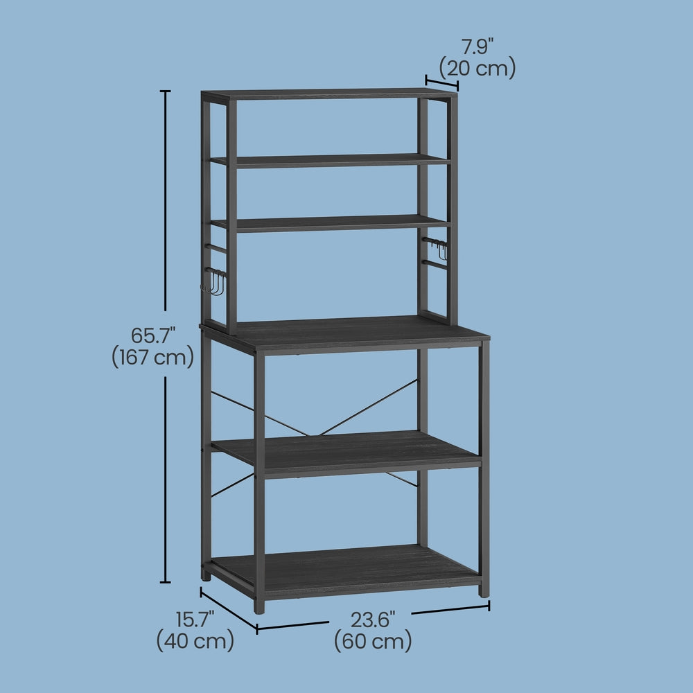 Kitchen Storage Rack - Wood and Steel - Charcoal - with Shelves