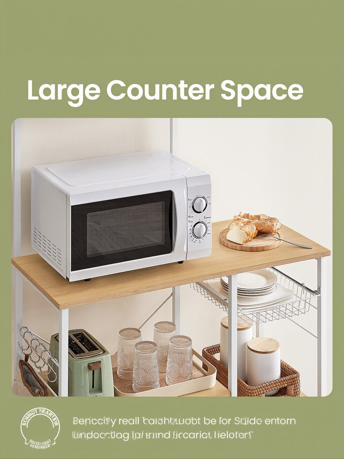 Baker's Rack - Metal - Greige and Black - Multi-functional Kitchen Storage with Wire Basket and S-Hooks