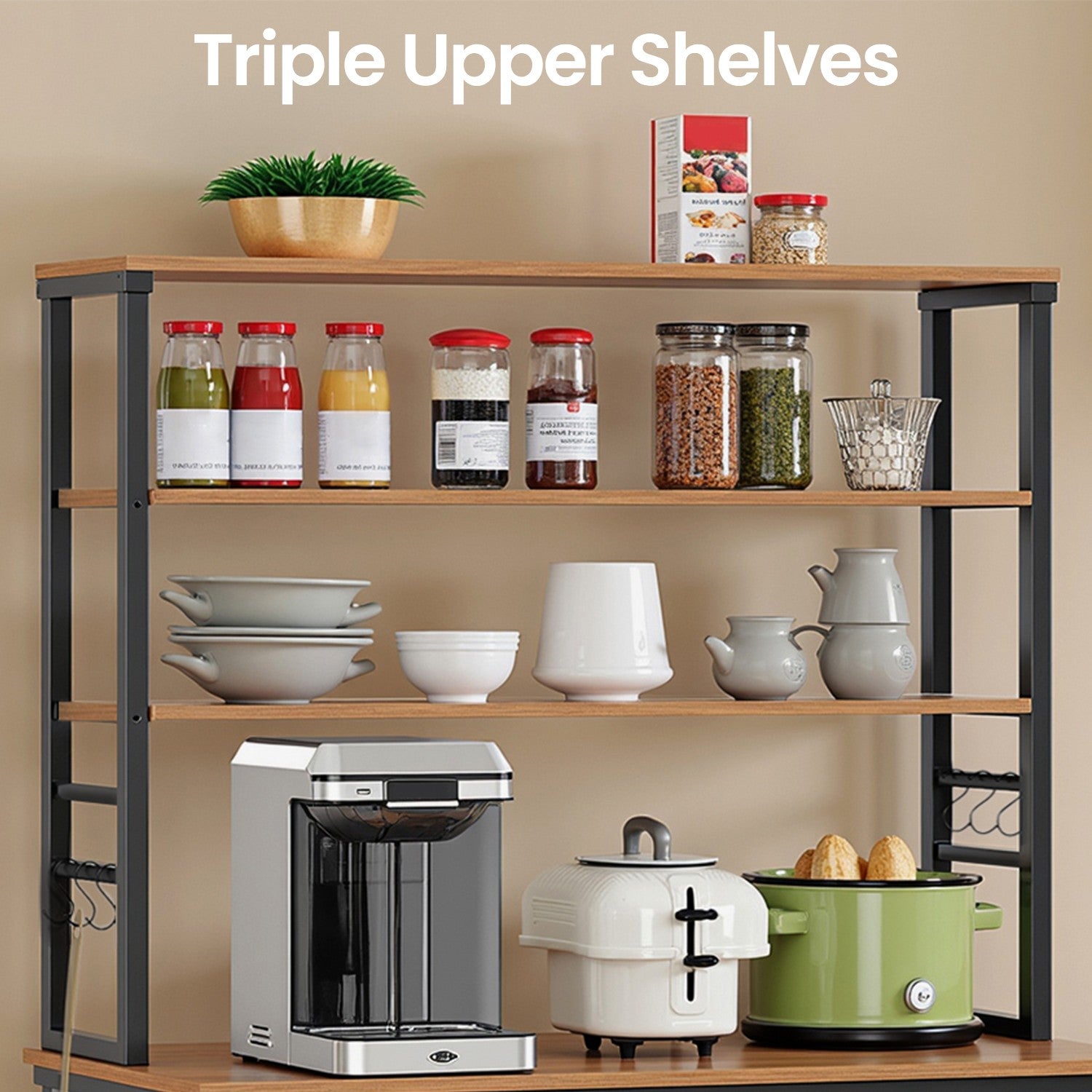 Baker’s Rack, Coffee Bar - Particleboard and Steel - Rustic Brown