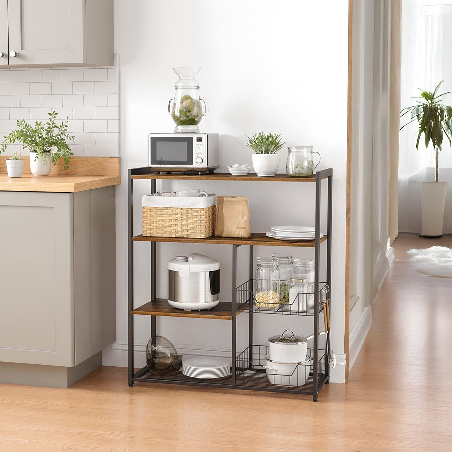 Kitchen Bakers Rack - Metal - Rustic Brown and Black
