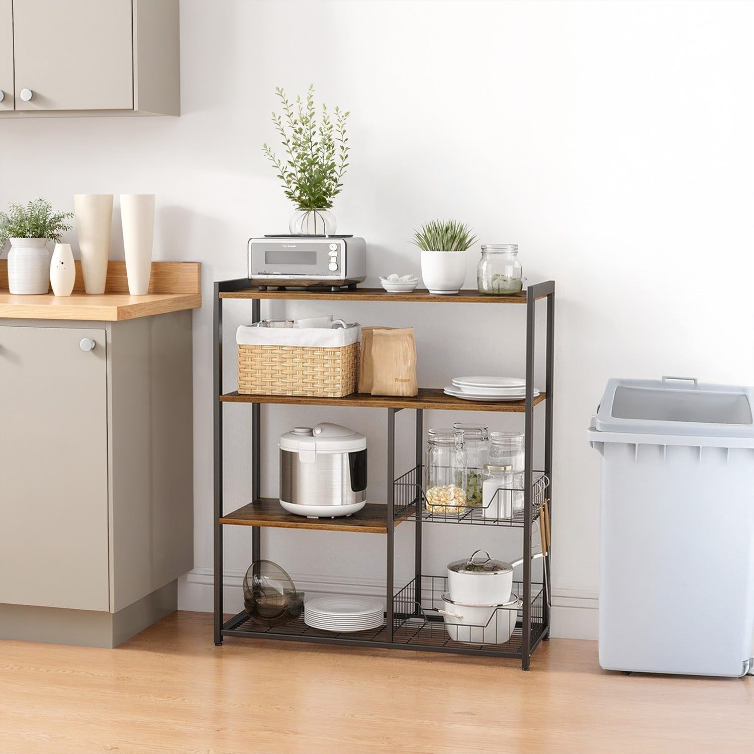 Kitchen Bakers Rack - Metal - Rustic Brown and Black