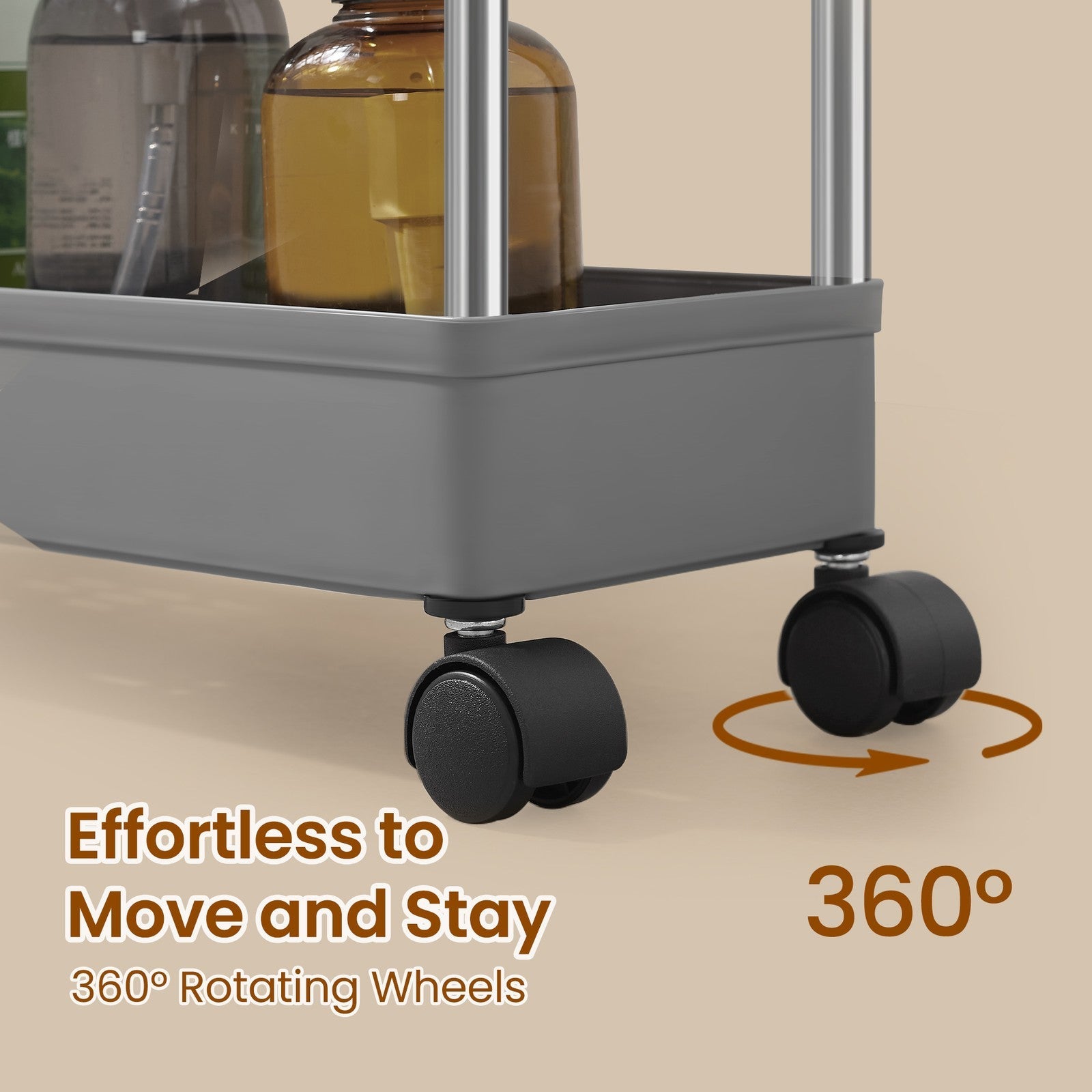 Utility Rolling Cart - 3-Tier - PP Plastic - Mobile & Space-Saving