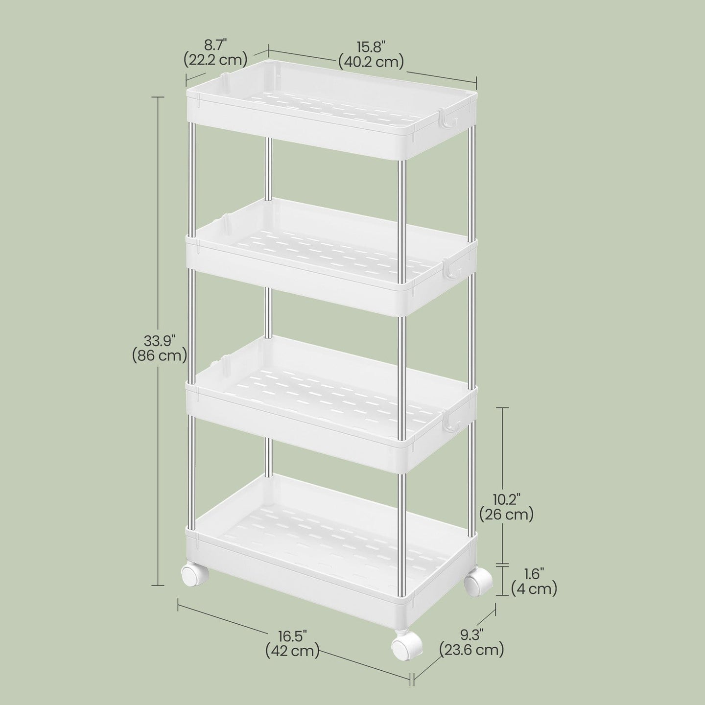 4-Tier Storage Trolley - 86L - Plastic - Rolling Cart