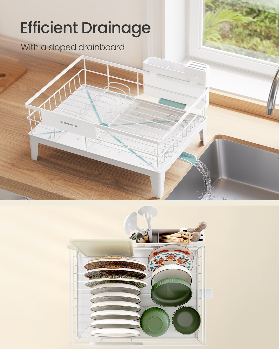 Dish Drying Rack for Kitchen Counter - Steel and Plastic - Cloud White