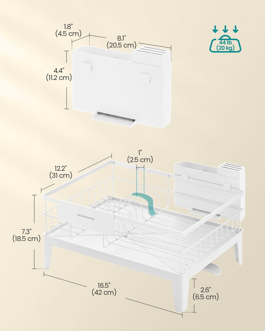 Dish Drying Rack for Kitchen Counter - Steel and Plastic - Cloud White