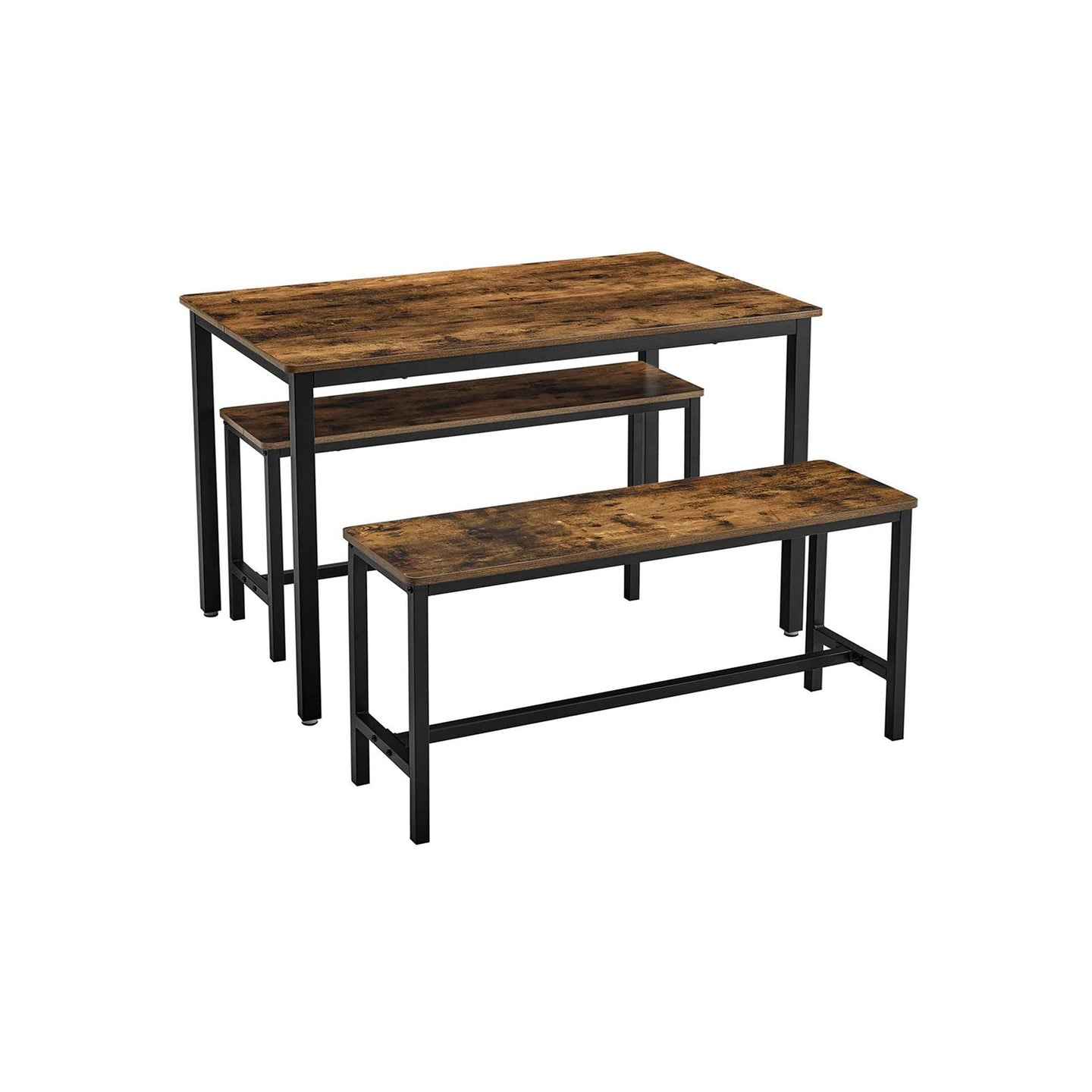 Dining Table Set - Steel Frame - Rustic Brown and Black
