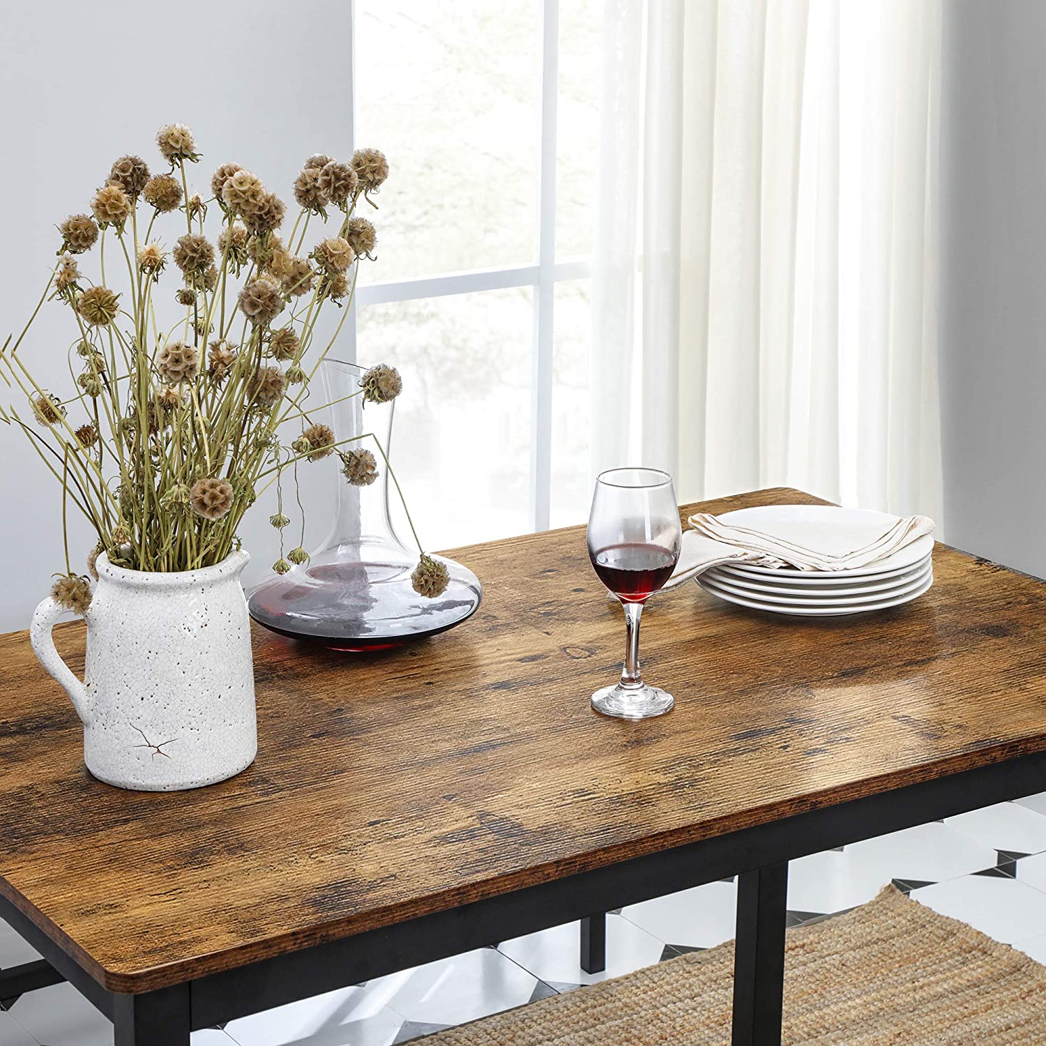 Dining Table Set - Steel Frame - Rustic Brown and Black