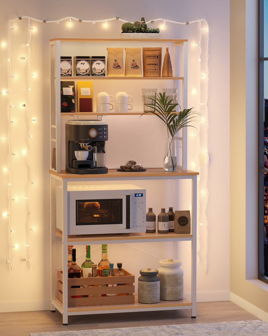 Kitchen Storage Rack - Wood and Steel - Oak - with 6 Shelves