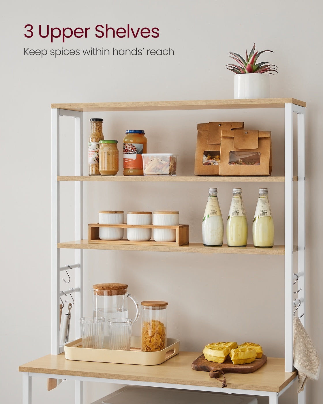 Kitchen Storage Rack - Wood and Steel - Oak - with 6 Shelves