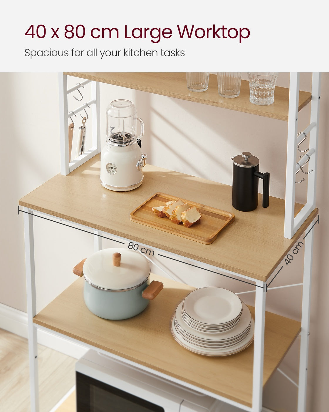 Kitchen Storage Rack - Wood and Steel - Oak - with 6 Shelves