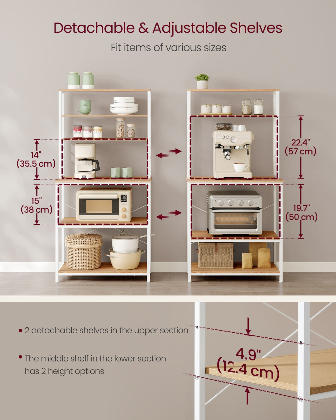 Kitchen Storage Rack - Wood and Steel - Oak - with 6 Shelves