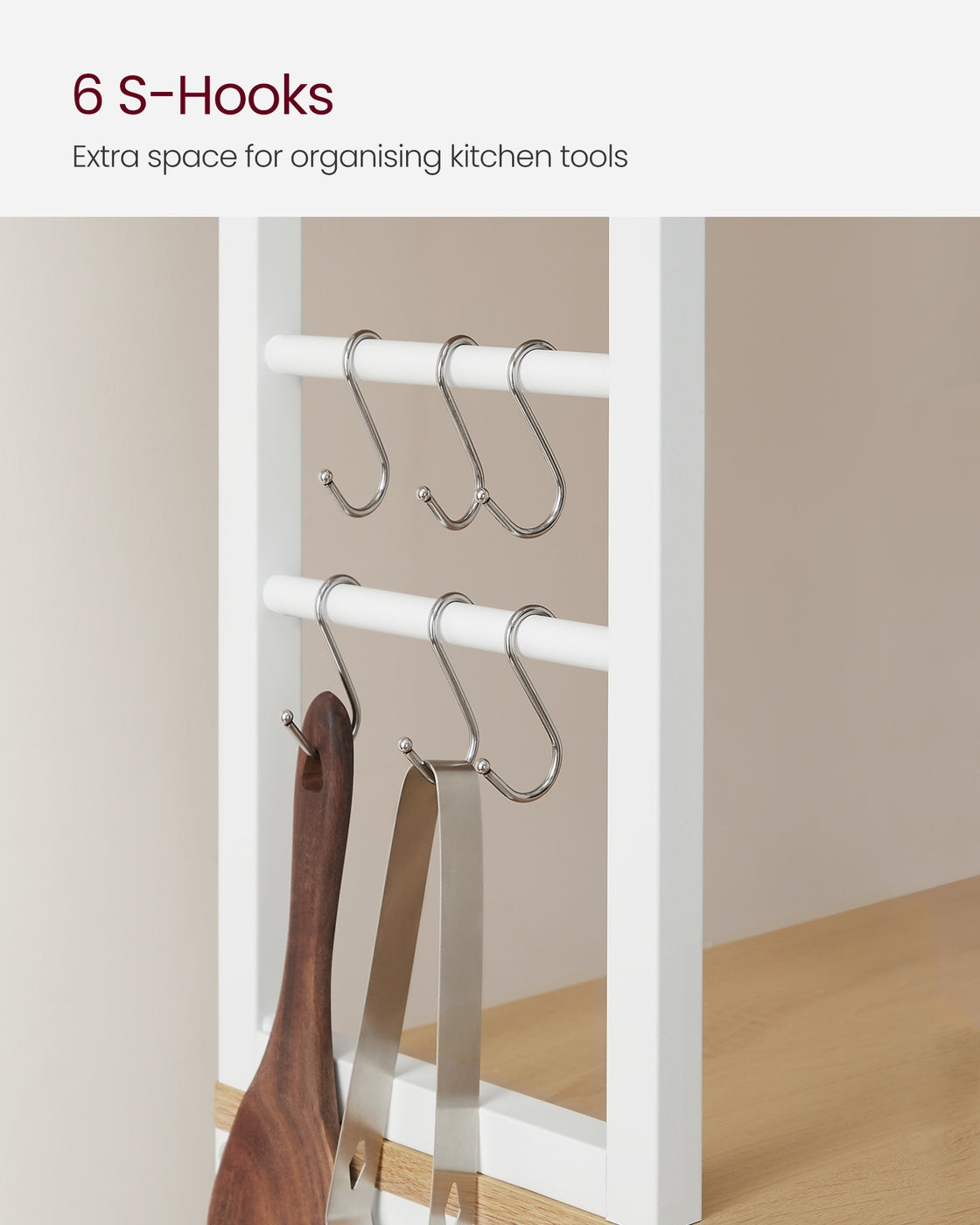 Kitchen Storage Rack - Wood and Steel - Oak - with 6 Shelves