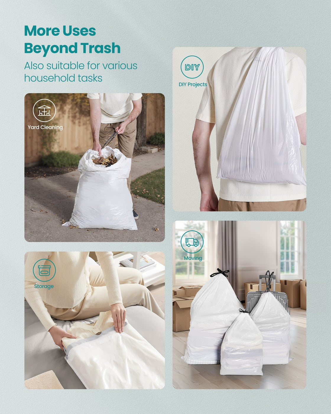 Bin Bags Rubbish Bags - MDPE Plastic - Cream White