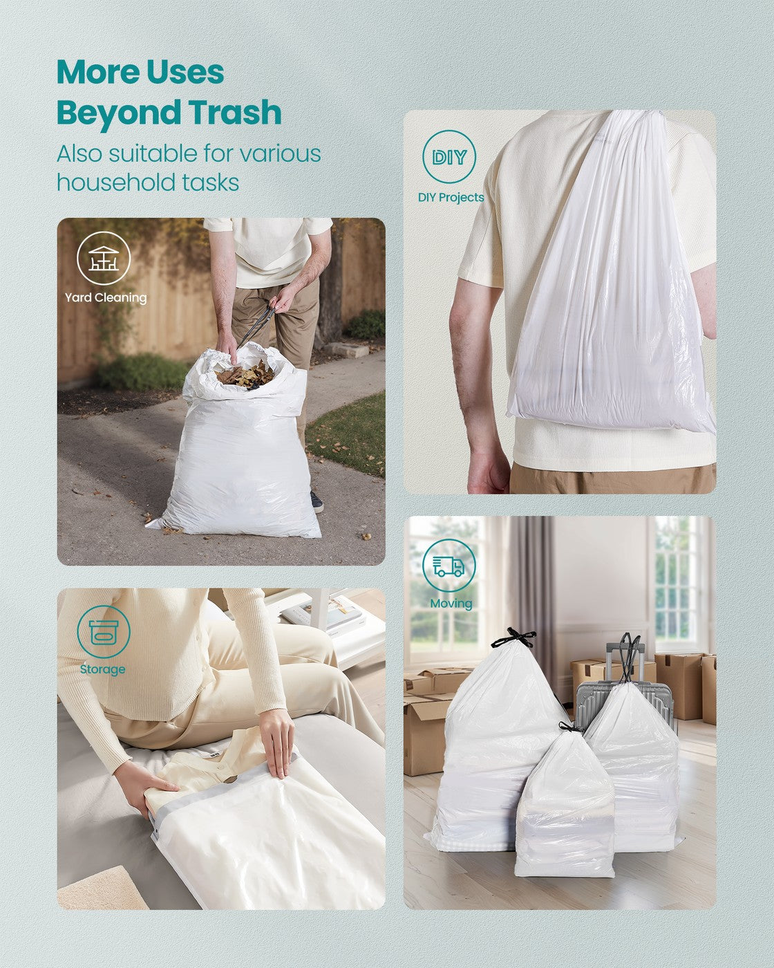 Bin Bags Rubbish Bags - MDPE Plastic - Cream White