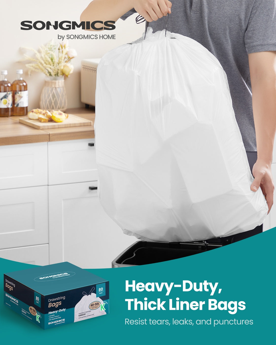 Drawstring Rubbish Bags for Kitchen Bins - MDPE Plastic - Cream White
