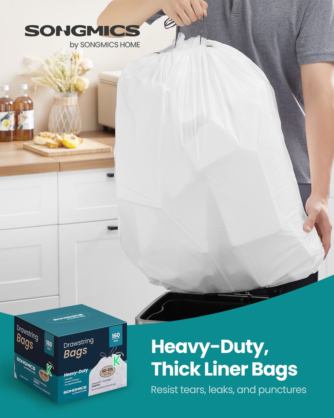Drawstring Rubbish Bags for Kitchen Bins - MDPE Plastic - Cream White