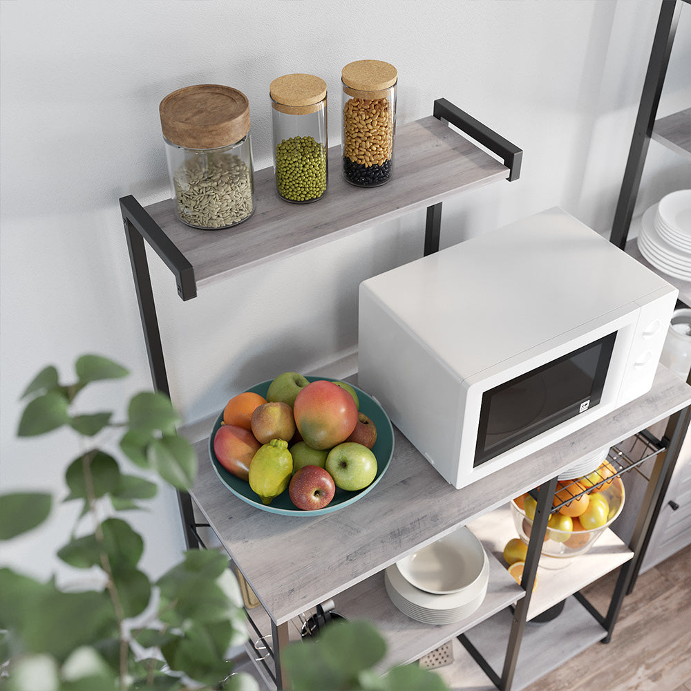Baker's Rack - Metal - Greige and Black - Microwave Stand with Shelves and S-Hooks