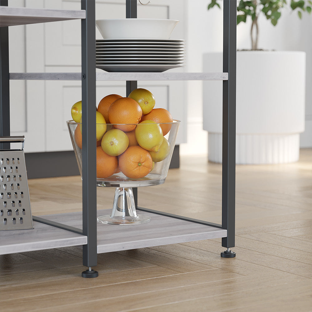 Baker's Rack - Metal - Greige and Black - Microwave Stand with Shelves and S-Hooks