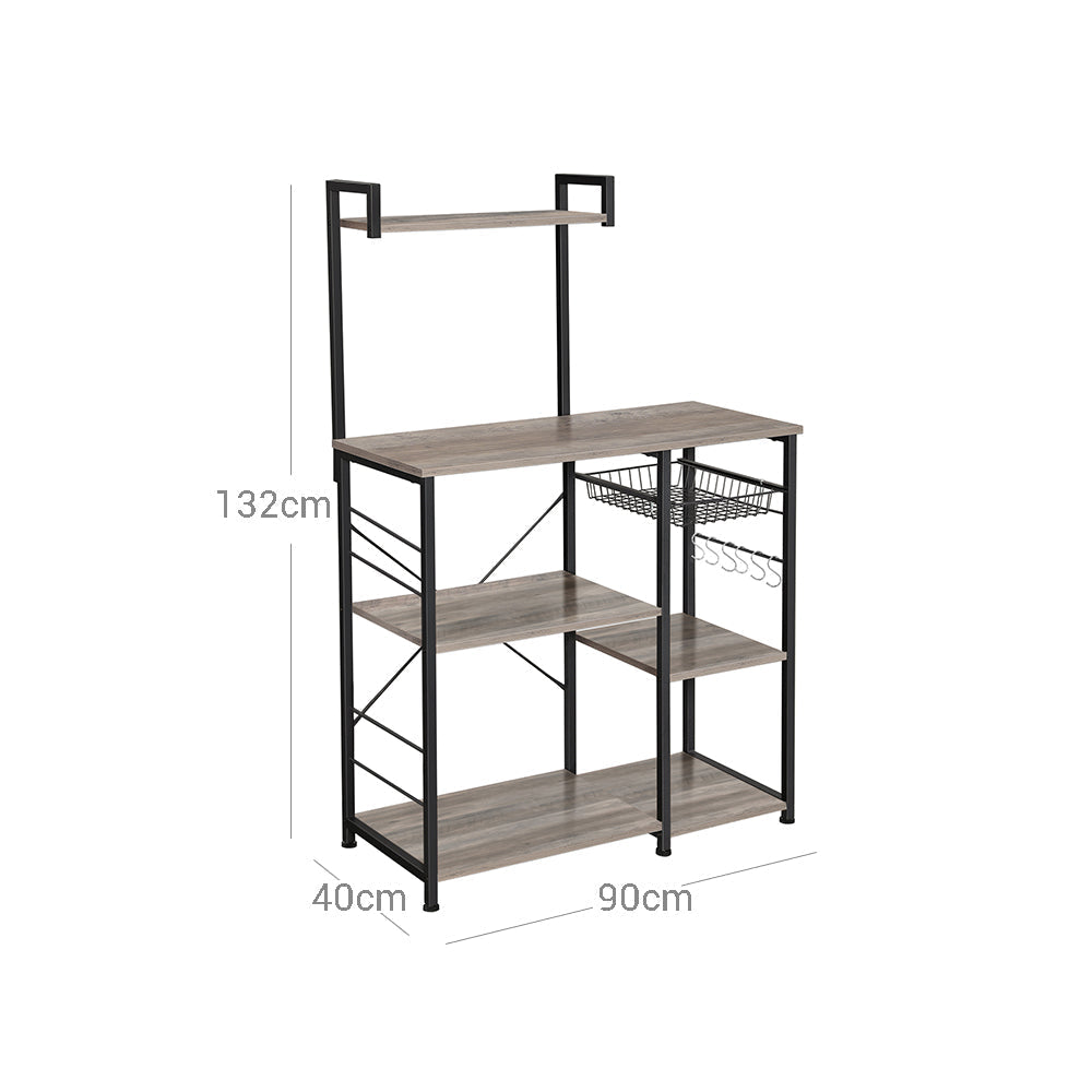 Baker's Rack - Metal - Greige and Black - Microwave Stand with Shelves and S-Hooks