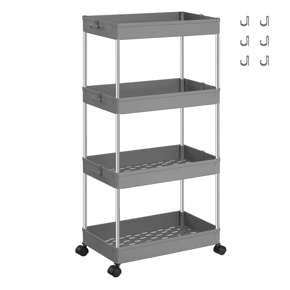 4-Tier Storage Trolley - Plastic and Stainless Steel Tubes - Dove Grey