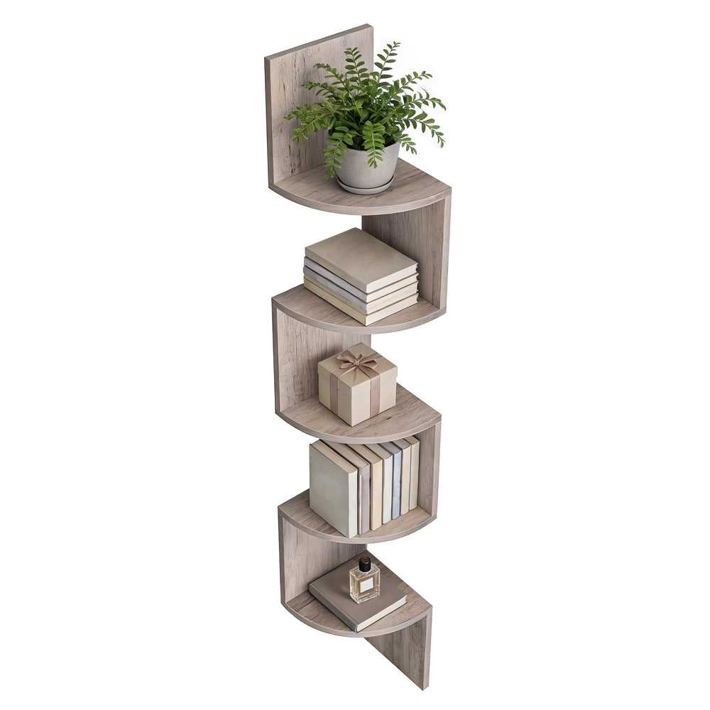 5-Tier Floating Corner Shelf - Particleboard - Zigzag Design