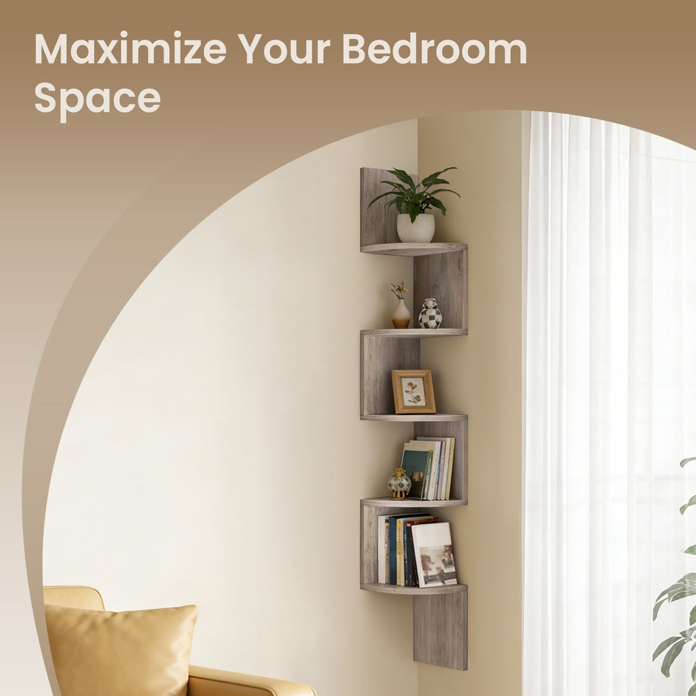 5-Tier Floating Corner Shelf - Particleboard - Zigzag Design