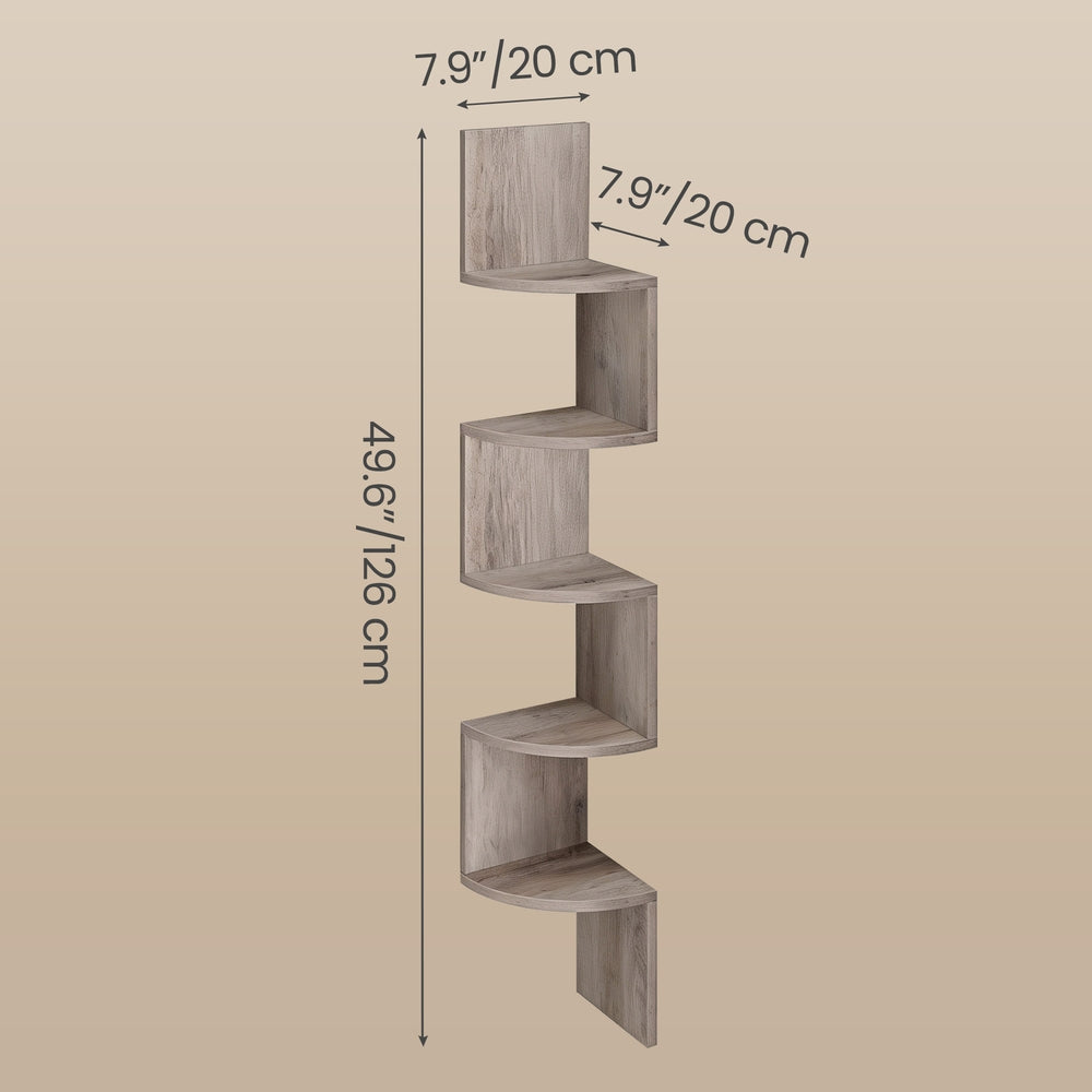5-Tier Floating Corner Shelf - Particleboard - Zigzag Design