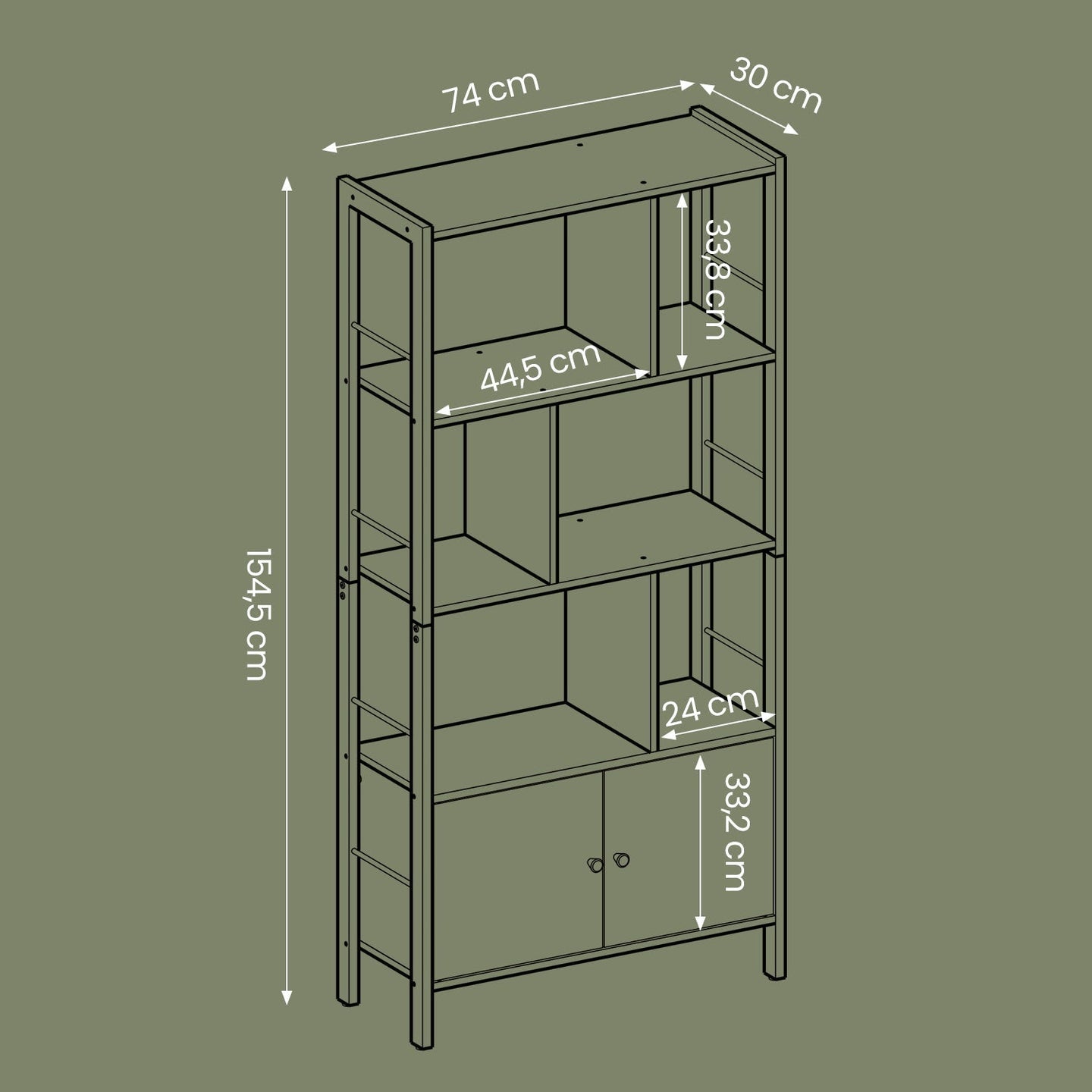 Bookshelf - Wood - Maple White - Large Storage with Doors and 4 Shelves