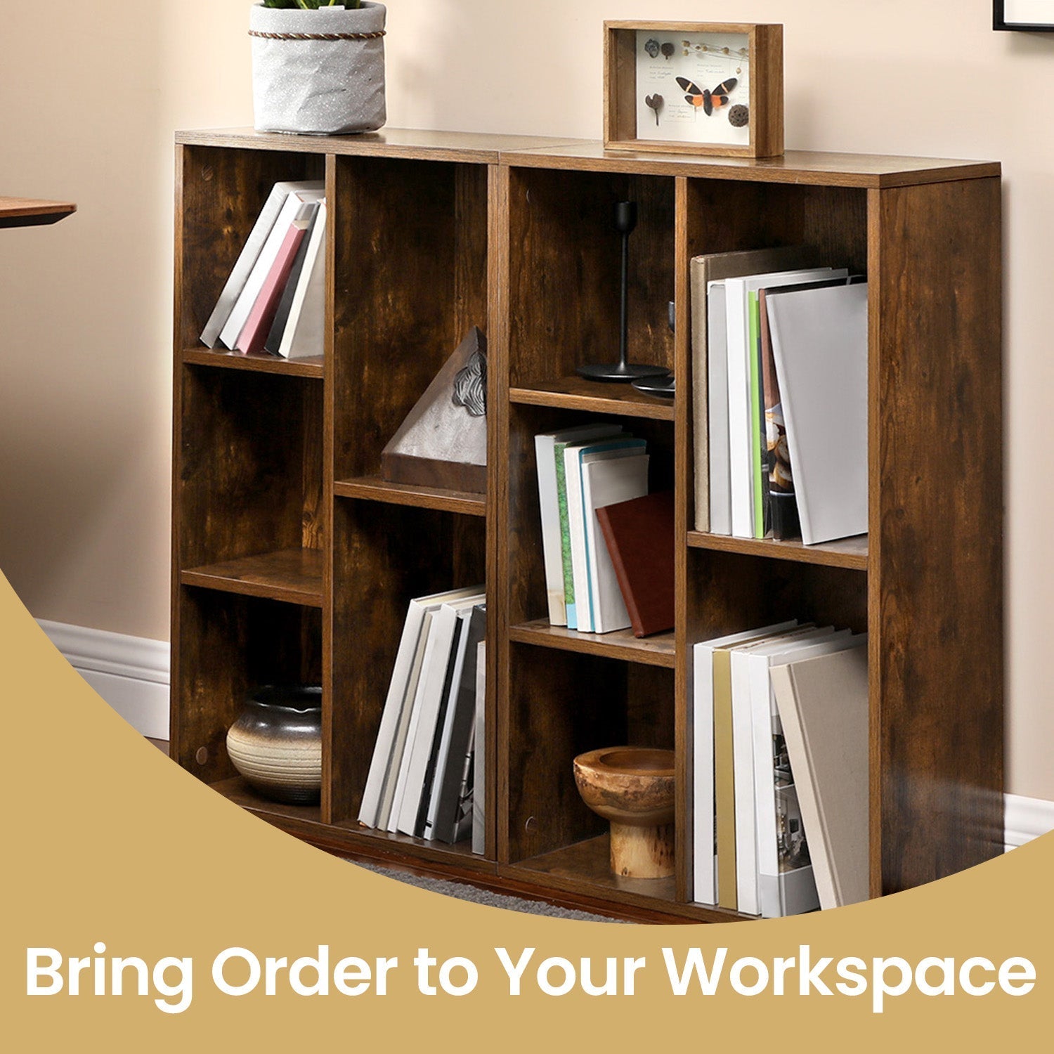Kids Bookcase - Wood - Oak - 5-Cube Design with Floor Standing Storage