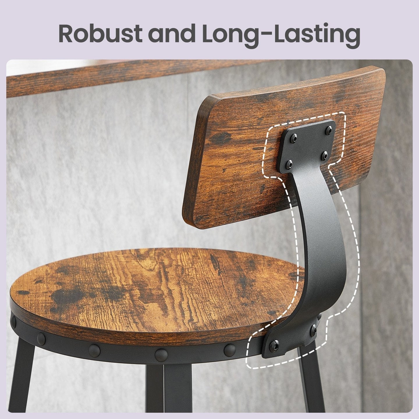 Bar Stools Set of 2 - Heavy-Duty Steel - Rustic Brown and Black - Bar Height with Backrest