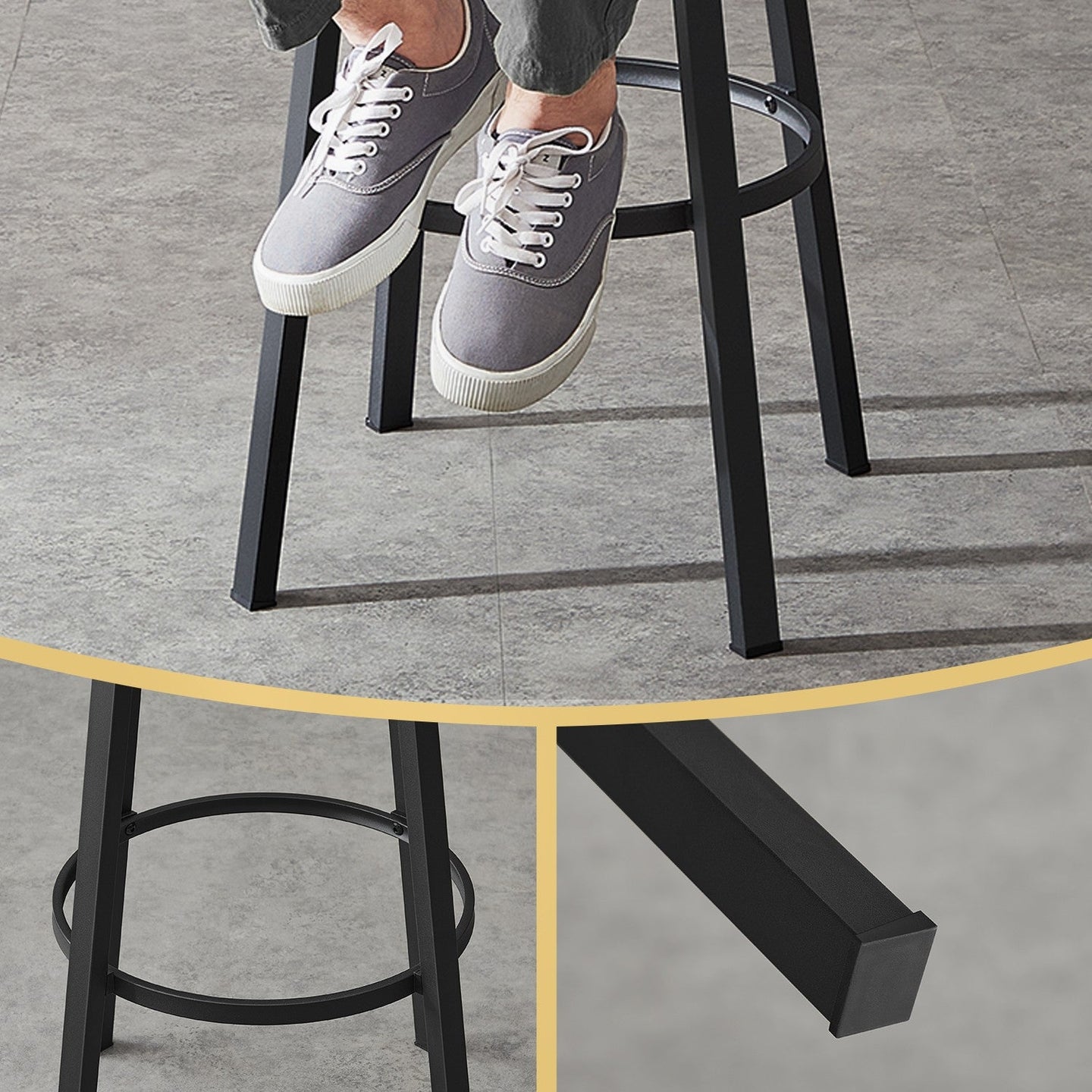 Bar Stools Set of 2 - Heavy-Duty Steel - Rustic Brown and Black - Bar Height with Backrest