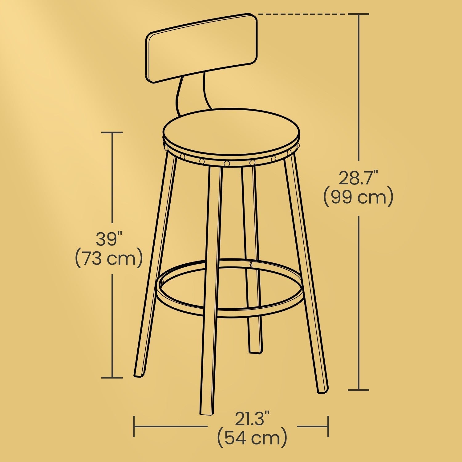 Bar Stools Set of 2 - Heavy-Duty Steel - Rustic Brown and Black - Bar Height with Backrest