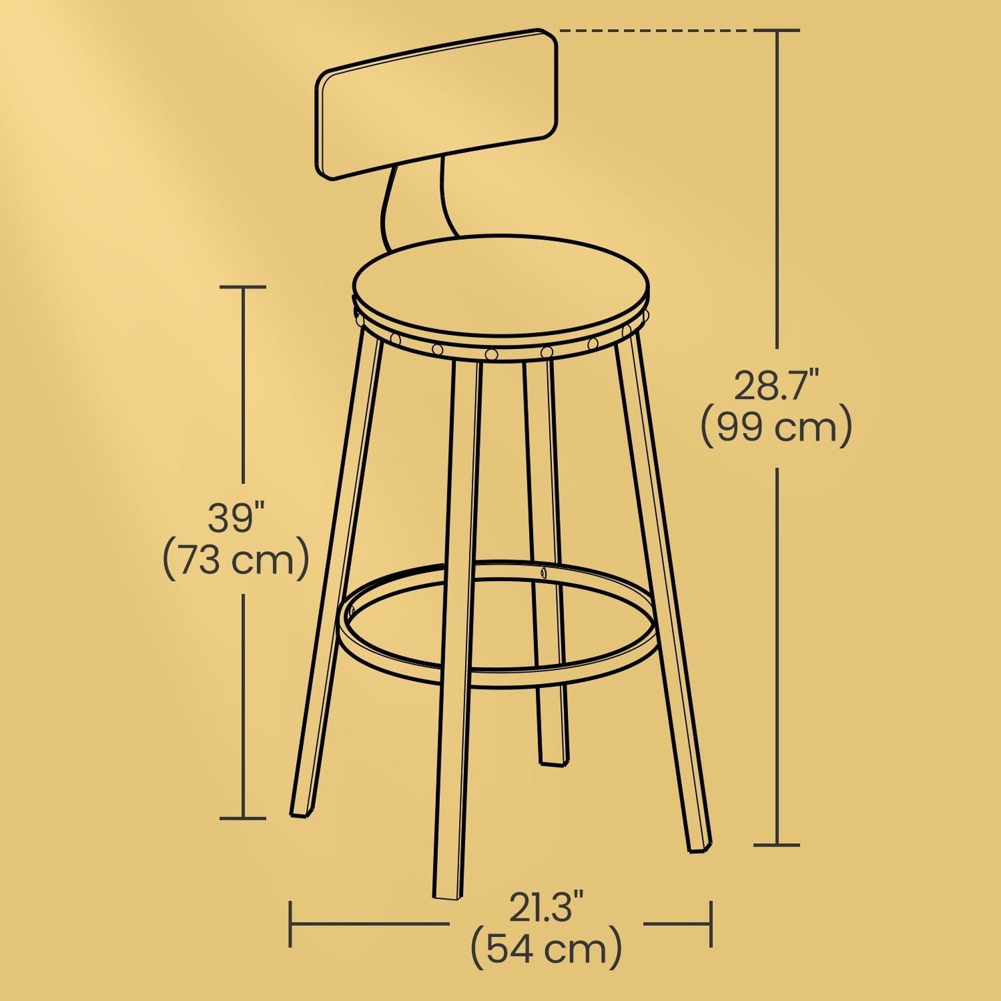 Bar Stools Set of 2 - Heavy-Duty Steel - Rustic Brown and Black - Bar Height with Backrest