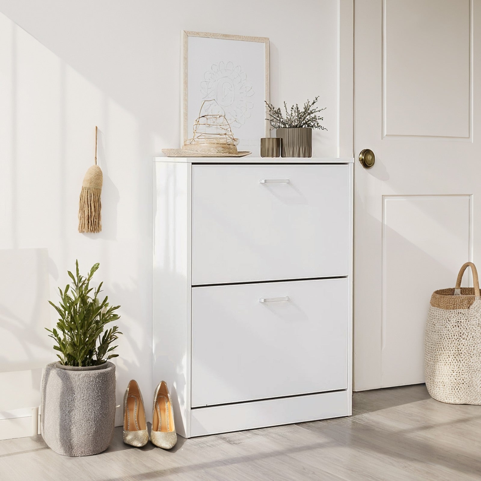 Shoe Cabinet - 60L - Chipboard with Melamine Veneer - 2 Flip Doors