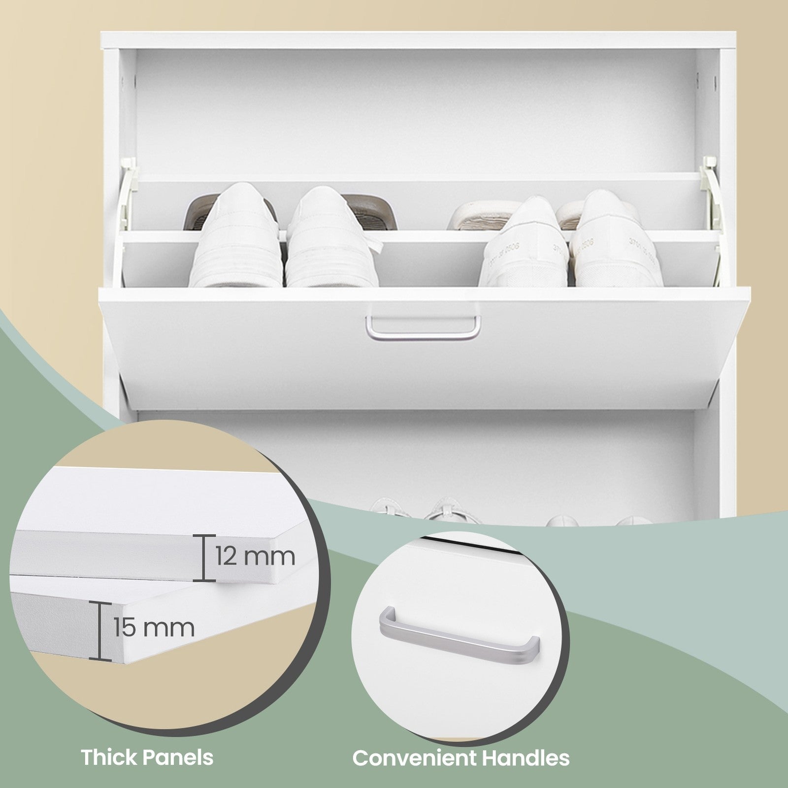Shoe Cabinet - 60L - Chipboard with Melamine Veneer - 2 Flip Doors