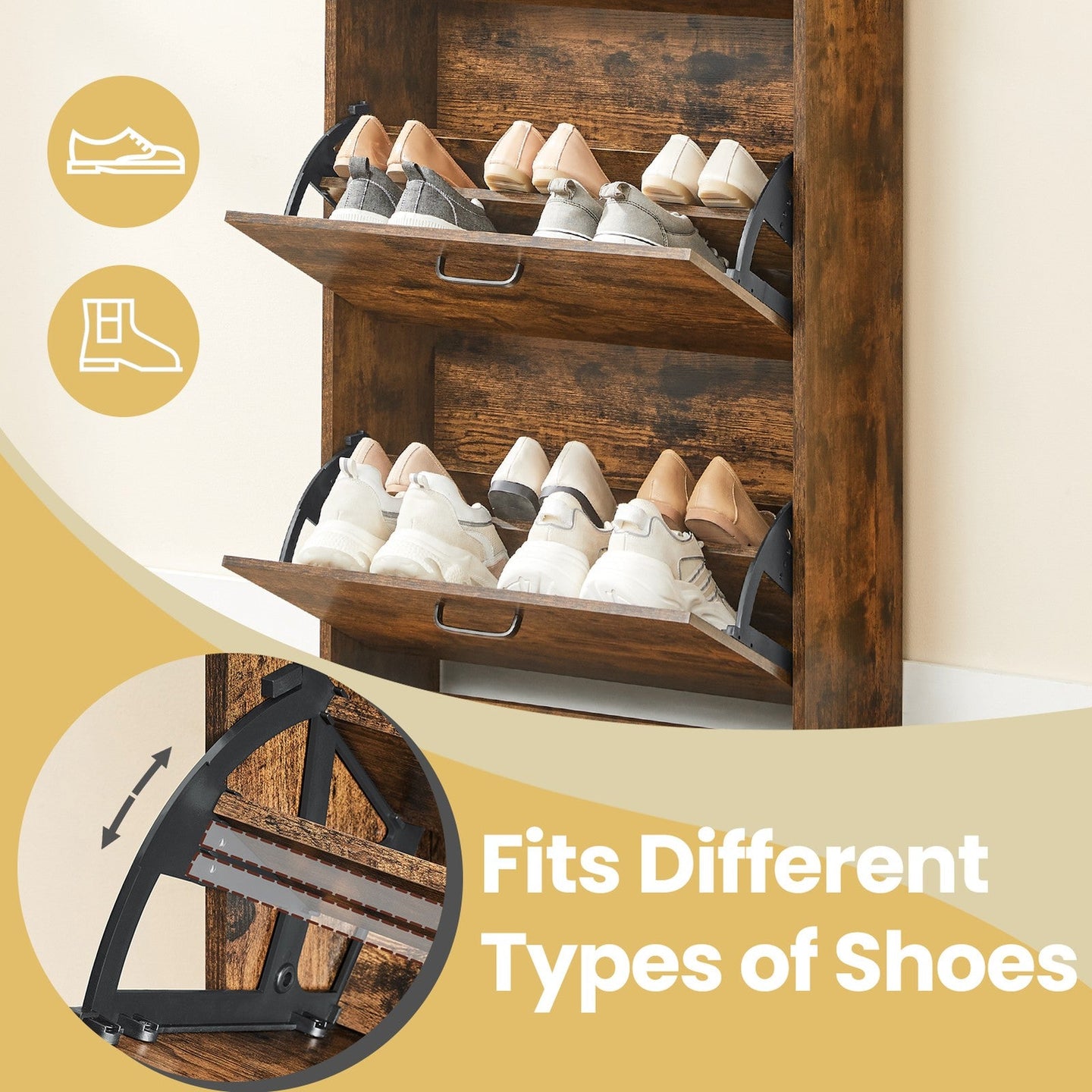 Shoe Cabinet - 60L - Particleboard - 3 Flip Doors