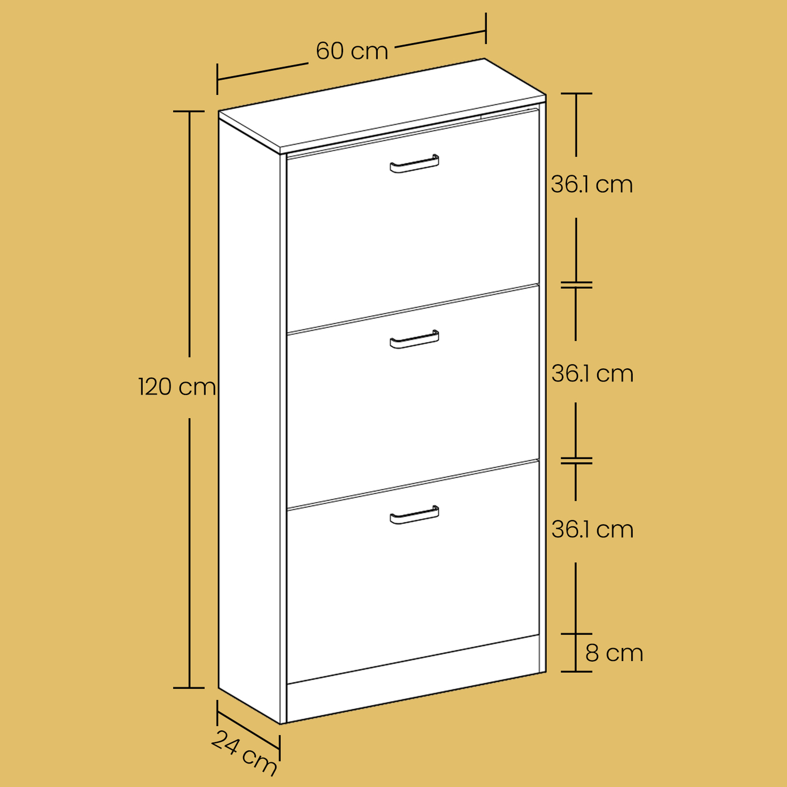 Shoe Cabinet - 60L - Particleboard - 3 Flip Doors