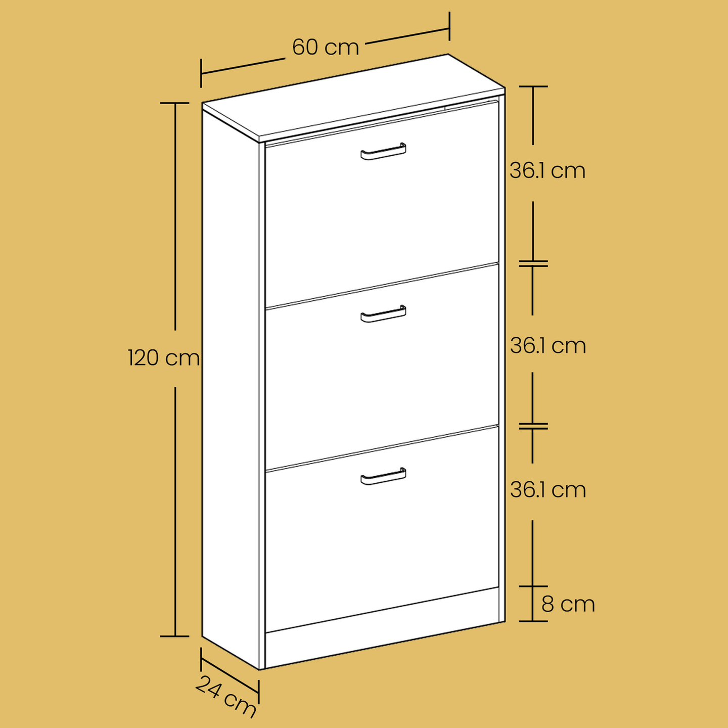 Shoe Cabinet - 60L - Particleboard - 3 Flip Doors