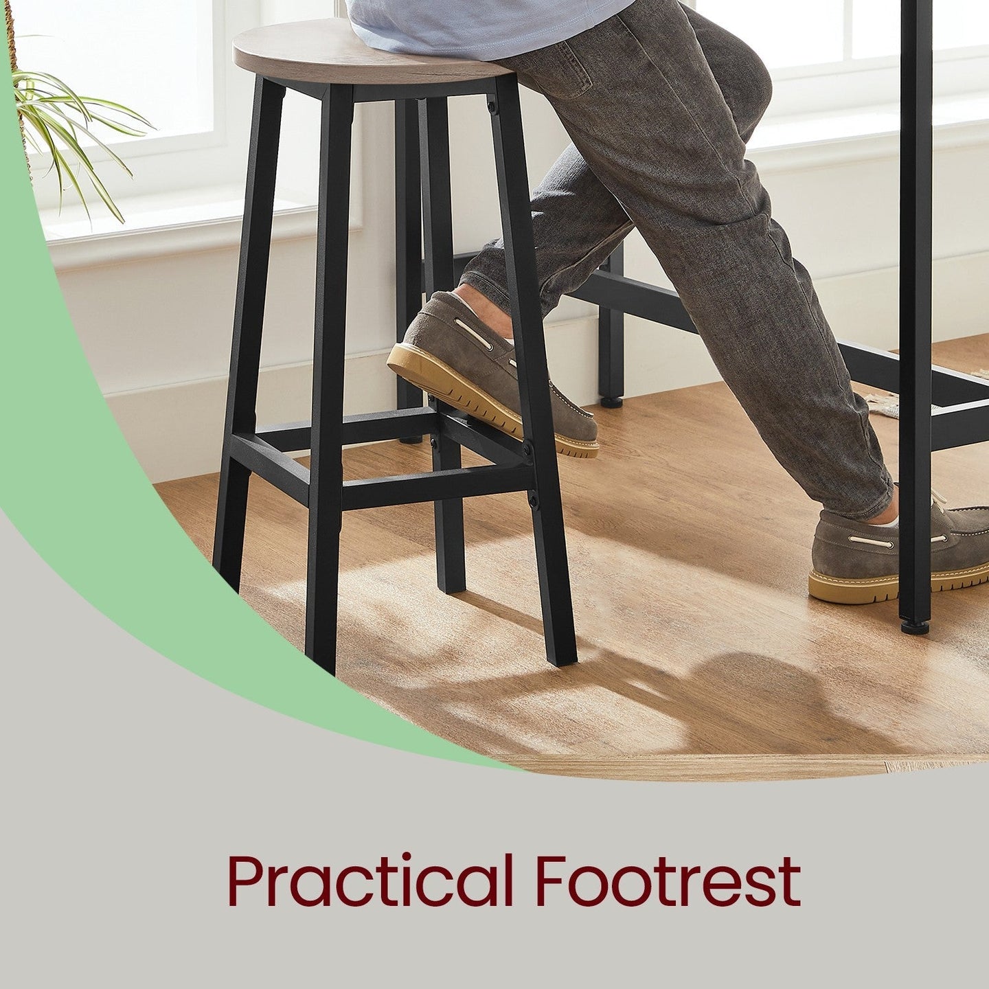 Bar Stools - Set of 2 with Footrest - Wood - Oak Beige and White